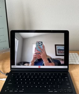 woman talking photo on video call